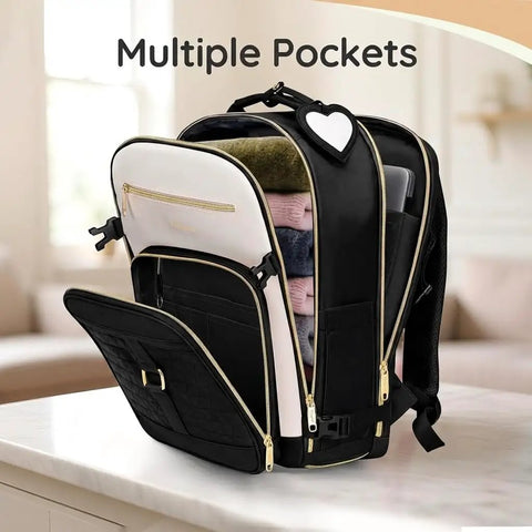 Carry On Travel Backpack With Shoe Compartment And Luggage Tag, TSA Approved Personal Item Bag For Women And Teens, multiple pockets
