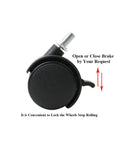 Four Pack 1.5 Inch Swivel Caster Wheels Featuring M8 Metric Thread And Secure Locking Brake close-up view with brake lever.