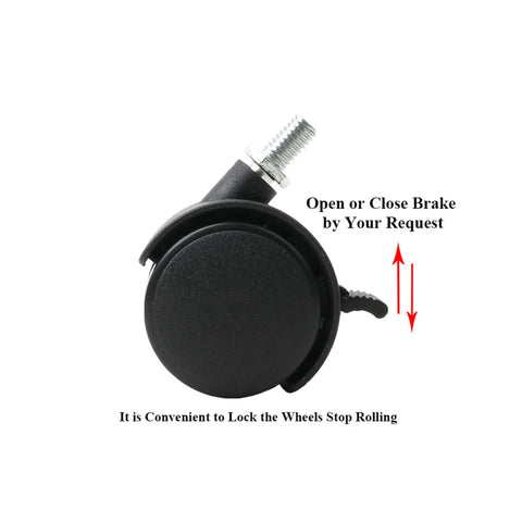 Four Pack 1.5 Inch Swivel Caster Wheels Featuring M8 Metric Thread And Secure Locking Brake close-up view with brake lever.