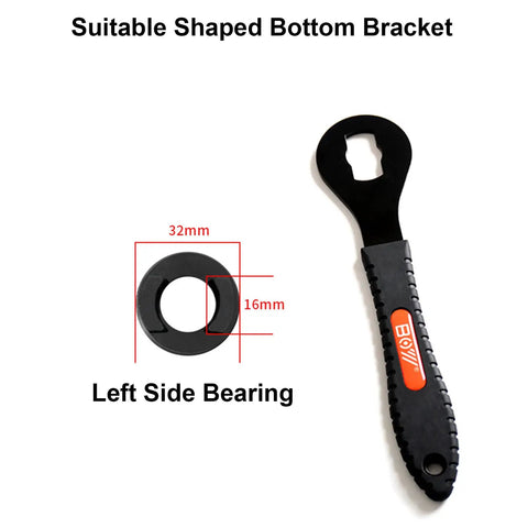 Slotted 16mm Bottom Bracket Adjustable Cup Wrench For Bikes alongside left side bearing measurement