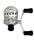 Omega Spincast Fishing Reel Size 30 with Pre Spooled 10 Pound Line, aluminum front cover, double anodized finish, silver