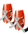 Front view of SDRTOP 2-pack granite carrying clamps; orange bodies, white rubber-lined jaws, silver curved handles.
