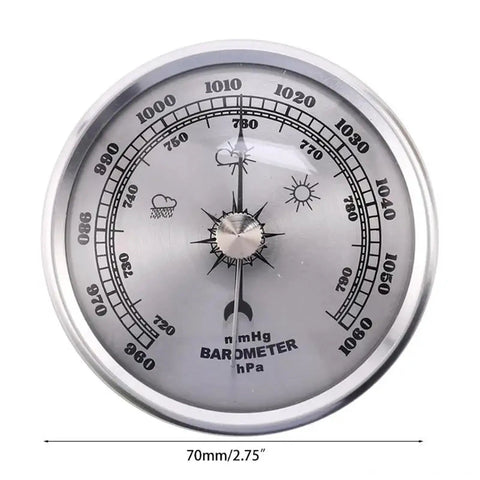 High Precision Indoor Barometer For Home Weather Tracking And Fishing Prep showing easy read dial gauge in sleek silver finish