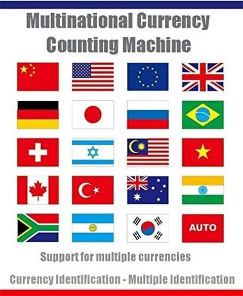 Heavy Duty Automatic Money Counter With UV IR MG Fake Bill Detection Variable Speed Cash Counting Machine Featuring Large LED Display flags from various countries