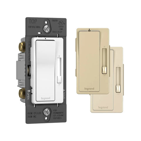 Smooth 450W Tri Color Rocker Dimmer Switch For Led And Cfl Bulbs 3 Way Dual Location Control showcasing black and beige finishes.