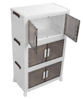 Super Sturdy Folding Storage Bins With Four Rollers For No Sweat Moving Quick Assembly Durable Plastic Bins in a stacked three tier set.