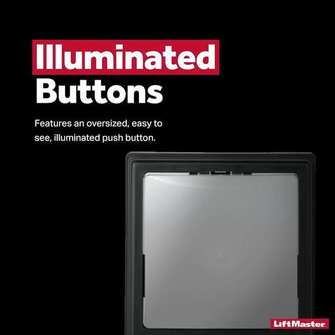 Wall Mounted Garage Door Opener With Lighting Control Wired Power Only No WiFi Needed Designed For Security Plus 2 Point 0 Openers Black Finish Easy Setup No Hassle Installation For Everyday Convenient Use, featuring illuminated buttons and black frame.