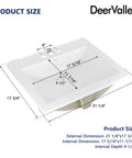 Slick White Ceramic Drop In Bathroom Sink 21 By 18 Inch Rectangle Basin With Three Hole Faucet Setup and Front Overflow Protection Easy No Sweat Install Total Game Changer For Vanities dimensions and measurements shown.