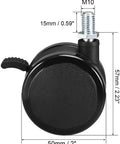 Heavy Lifters Swivel Caster Wheel With Smooth Rolling 2 Inch Pu Twin Treads And Tight Locking Brake M10x15mm Threaded Stem, side view with dimensions.