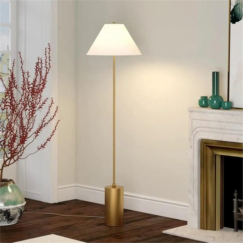 64 Inch Tall Floor Lamp With White Fabric Empire Shade In Brass Finish Modern Tall Lighting For Living Rooms Bedrooms And Offices