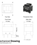 4 Pack Pro Grade Audio Isolation Transformer 600 Ohms To 600 Ohms 1:1 Ratio, mechanical drawing with dimensions