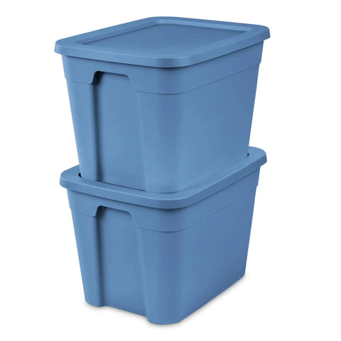 Straight Up Beast Mode 18 Gallon Plastic Storage Bin With Secure Snap On Lid Stackable Heavy Duty Moving Container For Workshop Home Office Or Backyard Shed Blue stacked bins