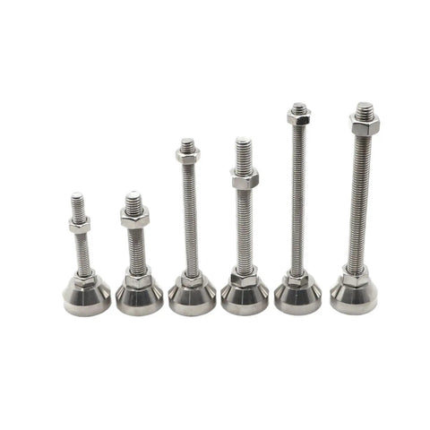 Heavy Duty Adjustable Furniture Leveler Pads Rock Solid Anti Vibration Base Supports Knock Out Floor Wobbles Quick Height Adjust Lock It Down Tight M10 Thread Stabilizer For Home And Workshop Gear set of six stainless steel leveler pads