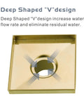 Gold Brushed Square Shower Drain With Flange 6 Inch Stainless Steel 304 Floor Drain deep V shape design for water flow