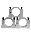 Top Spindle Clamp Bracket For 48 To 56mm Spindles With 4 Bolts And Heavy Aluminum Build Perfect Fit For CNC Routers And Engraving Machines Z Axis Mounting Made Smooth, showing three aluminum clamps.