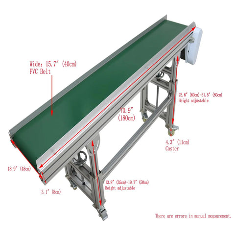 Industrial PVC Belt Conveyor With Double Baffle 110V 70.9 Inch Long 15.7 Inch Wide On Wheels Anti Static Adjustable Speed