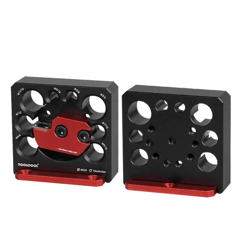 Compact Dowel Cutter Plate With Indexable Carbide Inserts For Drills Eight Imperial Holes From Five Sixteenths To Three Quarters Of An Inch In One Sixteenth Inch Increments Pro Grade Sleek Dowel Maker For Smoother Cuts, two plates with red and black finish