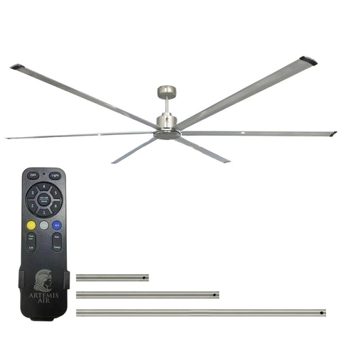 Heavy Duty Workhorse 120 Inch HVLS Industrial Ceiling Fan With Remote Delivers 28,000 CFM For Large Spaces Like Warehouses, Gyms, Barns