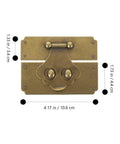 Old School Brass Hasp Latch For Jewelry Boxes And Wooden Lock Boxes with antique gold finish and measurements shown.