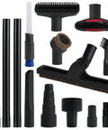 14 Piece Vacuum Attachment Kit For Shop Vac With 2.5 To 1.25 Inch And 1.875 To 1 Inch Adapters, various nozzles and brushes