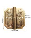 Antique Brass Visible 4 Pack Small Hinges 2x2 Inches For Cabinets And Drawers with floral design detail