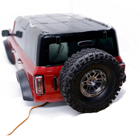 Rear view of TRX4 2021 Bronco 1/10 RC car with RC Light Strips Kit For TRX4 2021 Bronco bright brake and tail lights installed