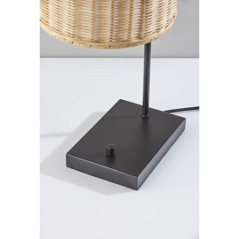 Bahama Table Lamp With Dark Bronze Finish for Warm Coastal Modern Vibes, showing the dark bronze base and rattan shade detail