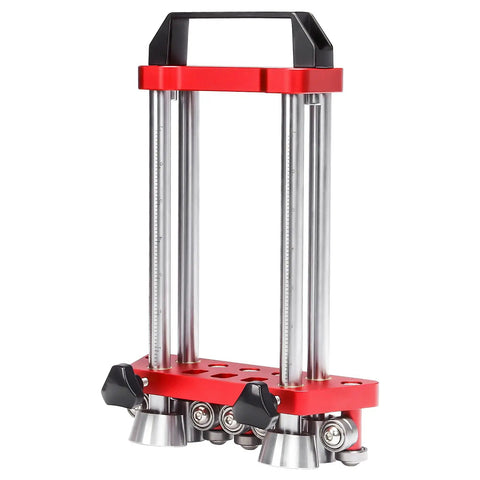 Front view of Two Station Metal Bender That Nails 0 To 100 Degree Bends Portable Seven Inch Sheet Metal Roller with red frame and scale