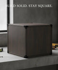 1.97 Inch Metal Furniture Connector Brackets For Modular Cube Storage Systems Black Polyester Coated Hardware Kit demonstrated on wood cube