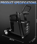 Heavy Duty Welding Cart With Four Drawers And Large Workbench 360 Degree Swivel Wheels Rolling Trolley side view dimensions