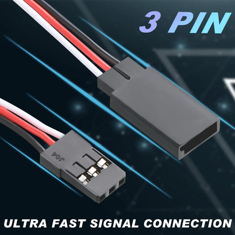Close-up of 3-Pin plug from 9 Piece Servo Y Connector Kit With 3 Pin Plug Splitters, Male To Female Extension Cords for RC models