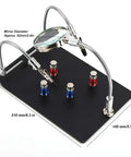 Go-To Magnetic Helping Hand With Four PCB Pillars And Three Magnifying Lamps on black base with flexible arms
