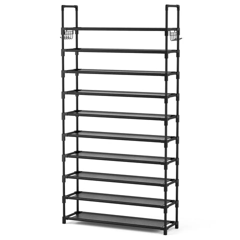 Heavy Duty 10 Tier Shoe Rack For Entryway And Closet Hella Roomy Metal Storage Shelf With Sturdy Hooks Fits Sneakers Boots And Everyday Gear Solid Build Easy As Pie Setup