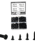 480Pcs M3 Phillips Flat Head Self Tapping Wood Screws Set For DIY Projects Black Carbon Steel With Deep Threads And No Burrs