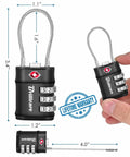 TSA Approved Luggage Locks 2 Pack With 3 Digit Resettable Combos Waterproof Zinc Alloy Padlocks shown with dimensions