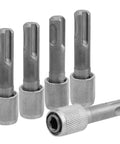 Five Piece SDS Plus Shank Drill Chuck Adapters Set To Convert To One Quarter Inch Hex Socket For Electric Hammer And Impact Drills