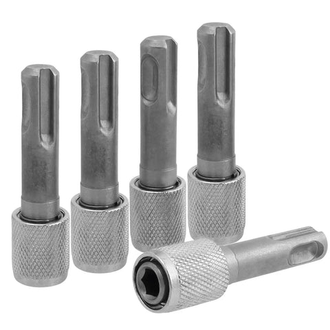 Five Piece SDS Plus Shank Drill Chuck Adapters Set To Convert To One Quarter Inch Hex Socket For Electric Hammer And Impact Drills