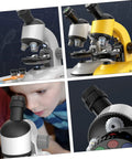 Collage of Kid Friendly Rotating High Definition Microscope For Boys And Girls Battery Not Included Educational Science Microscope Set