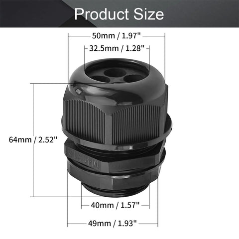 M40 Cable Gland With 4 Holes Waterproof Nylon, Adjustable Locknut For 12 to 10mm Wire Diameter, 1 piece with product dimensions