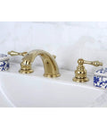 Vintage Victorian Style Widespread Bathroom Faucet In Polished Brass, Solid Brass Construction, Deck Mount 8 To 16 Inch Spread