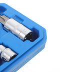 Grab This Slick 13pc Impact Socket Set For Your Garage Makeover with Heavy Duty Chrome Vanadium Steel Internal Hexagon Bit Heads Perfect Grip And Easy Storage For Any Wrench Or Ratchet Job, close-up in blue case