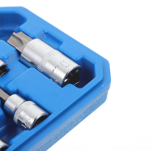 Grab This Slick 13pc Impact Socket Set For Your Garage Makeover with Heavy Duty Chrome Vanadium Steel Internal Hexagon Bit Heads Perfect Grip And Easy Storage For Any Wrench Or Ratchet Job, close-up in blue case