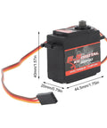 Premium Digital RC Servo Motor Equipped With Heavy Duty Metal Gears And Integrated Encoder Control System showing dimensions and connectors.