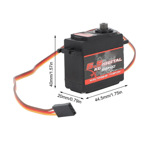Premium Digital RC Servo Motor Equipped With Heavy Duty Metal Gears And Integrated Encoder Control System showing dimensions and connectors.