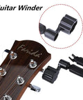 Guitar Winder in use on guitar headstock showing heavy duty cutter and fast restring mechanism. Upgrade Your Guitar Game With This Pro 3-In-1 String Winder Tool.
