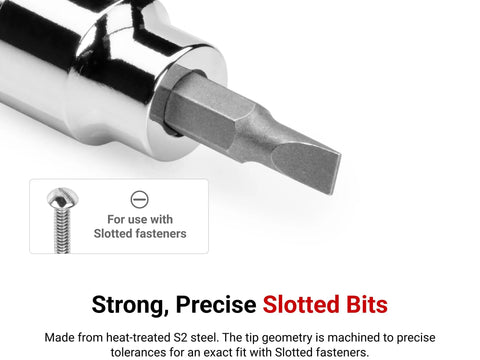 Three Eighth Inch Drive Five Sixteenth Slotted Bit Socket With S2 Steel Bit Press Fit For A Solid No Loosening Connection