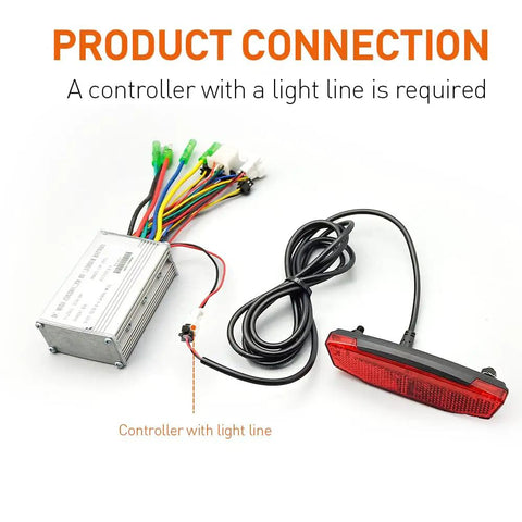 Rear LED Tail Light For Electric Bikes 6V To 60V Waterproof Rider Light With SM Plug and controller connection