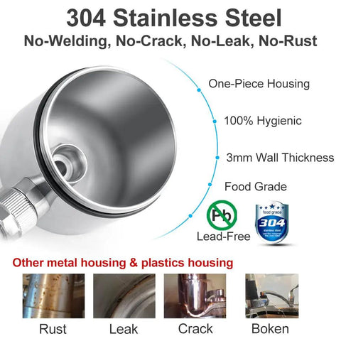 Replacement Faucet Filter Cartridge For Home Kitchens, 304 stainless steel housing, no-welding, no-crack, no-leak, no-rust