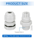 20 Pack M12x1.5 Cable Glands Adjustable 3 To 6.5mm PA6 Nylon IP68 Waterproof Sealed Connectors, size detail view