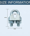 Close-up of 1/8 inch galvanized wire rope clamp showing dimensions. 20 Pcs One Eighth Inch Wire Rope Clamp Clips Heavy Duty Workhorse M3